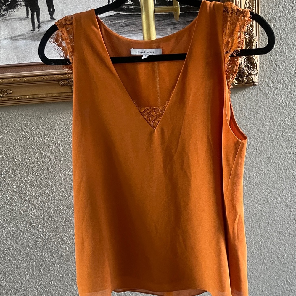 Naked Zebra Orange V-Neck Lace-Trim Sleeveless Camisole